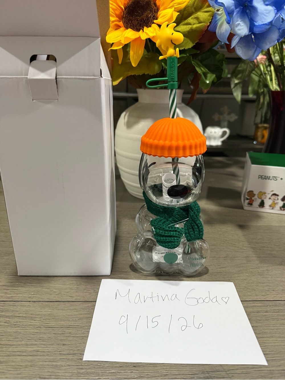 Snoopy Glass Cup Starbucks NEW WITH BOX